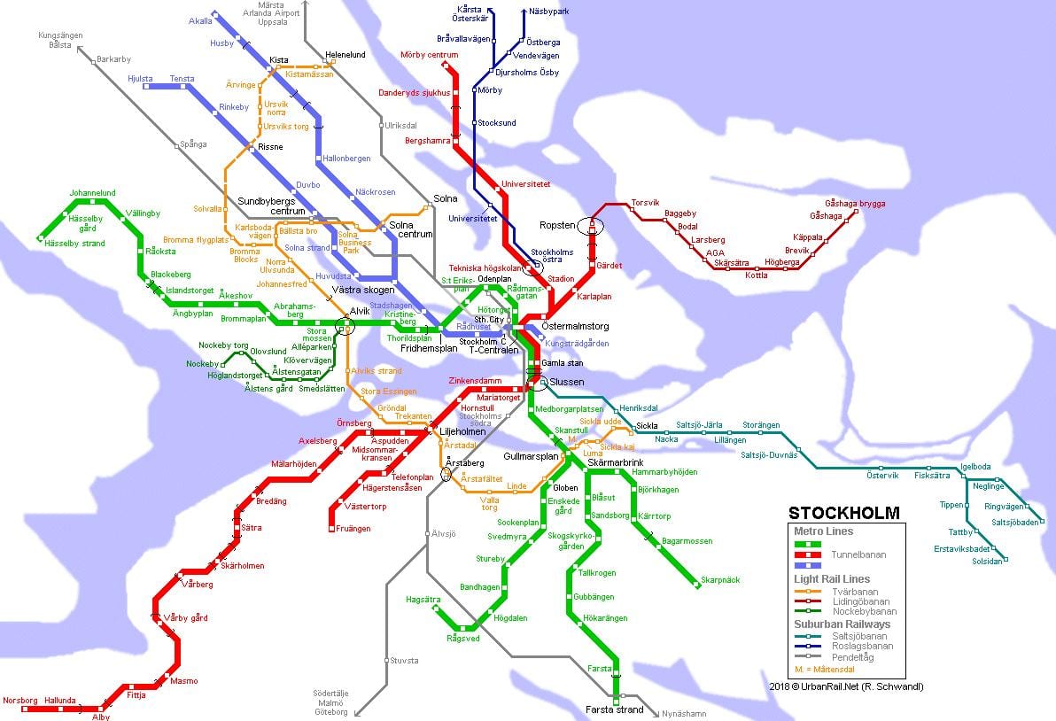 스웨덴 tunnelbana 지도